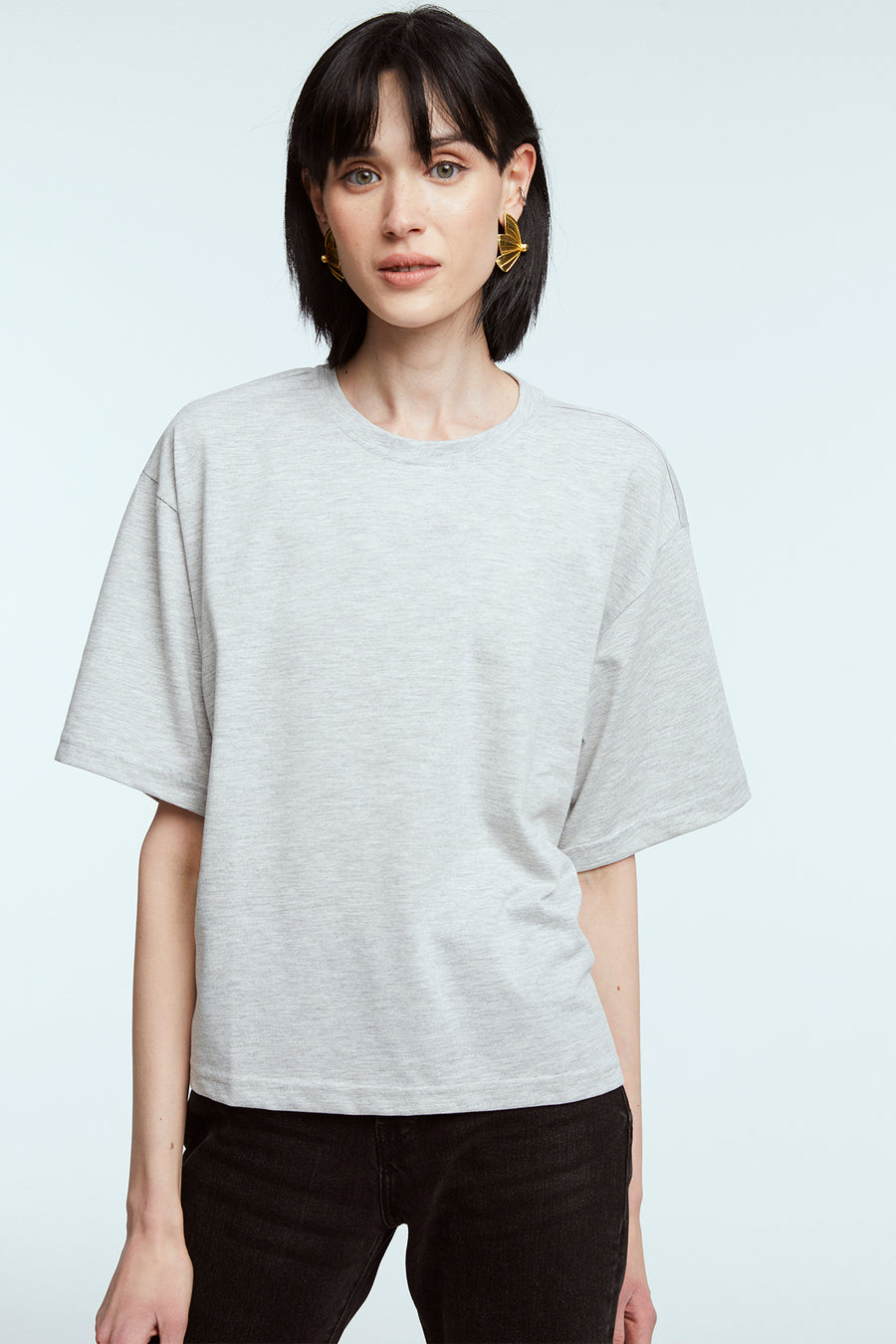 Oversize Gri Kısa T-Shirt