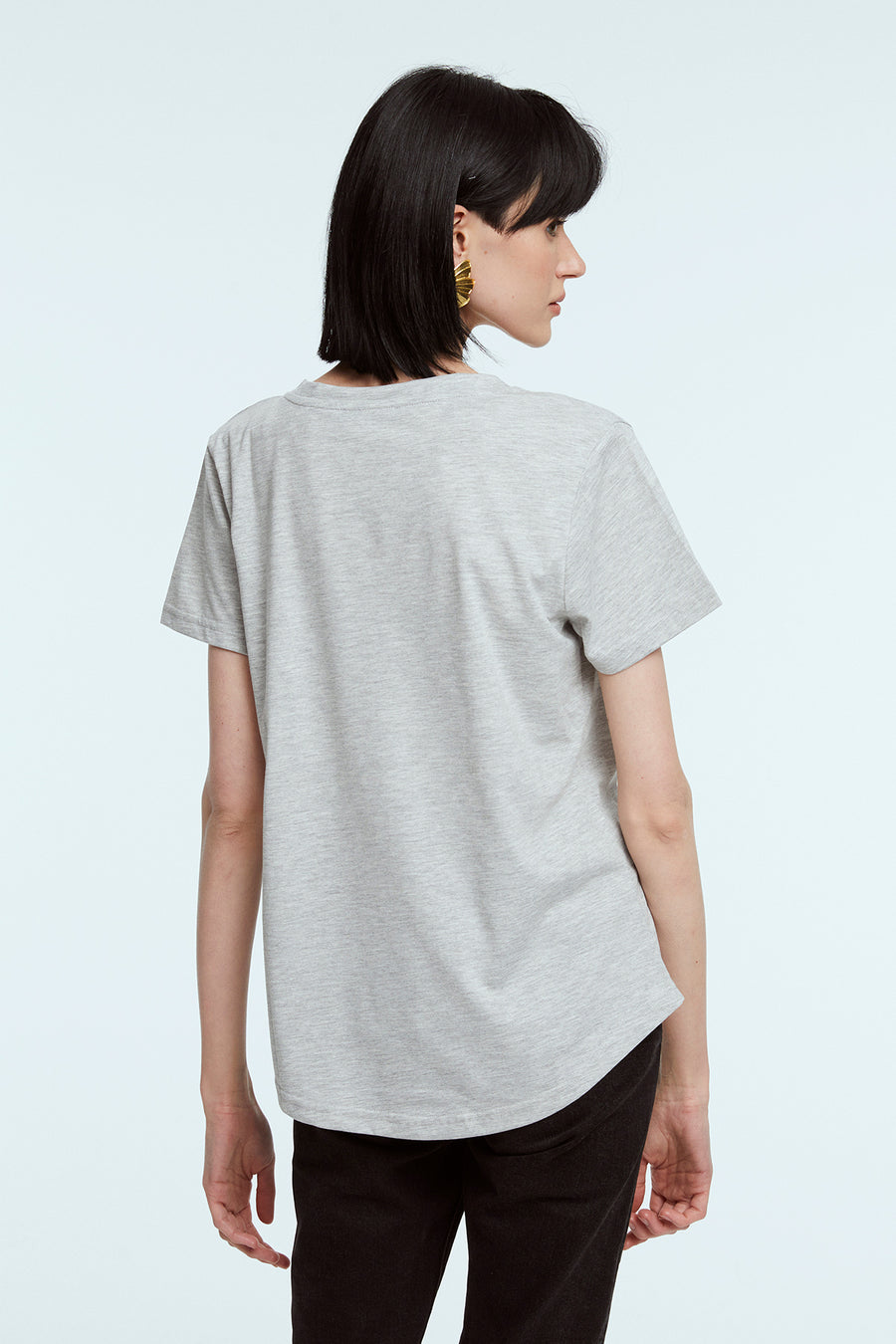 V Yaka Gri Basic T-Shirt